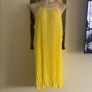 Ellames Yellow Pleated Women's Dress in (XL) Extra Large